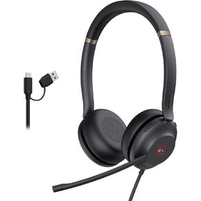 Yealink UH37 USB Headset with Noise Cancelling Microphone,Wired Headset for PC Laptop,Teams Certified,USB-A & USB-C Cable,Works with Zoom and Other Leading UC Platforms (Renewed) in Kuwait