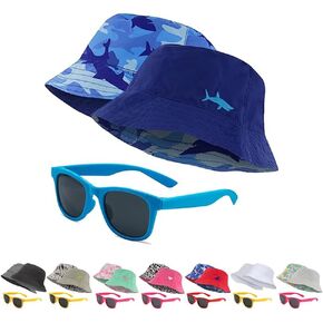 addie & tate Toddler Sun Hat for Kids UV Protection Beach Bucket Hat for Girls & Boys Fishing Boating with Sunglasses (Shark, 4-7 Years) in Saudi Arabia