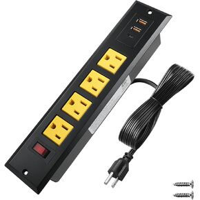 Mountable Power Strip Recessed Power Strip with USB 4 Outlet 2 USB Multiple Protection Built in Conference Desk Counter Workbench for PC Home Electric Appliance ETL Listed(Black) in Kuwait