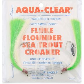 Aqua-Clear Hi-Lo Mixed Color Hair Teaser Rig for Flounder, Fluke, Sea Trout, Croaker, 3/0 Nickel Wide Gap Hook, AFW Swivel, 40 lb GS Mono, T-Standoff, Green and White Hair in Kuwait