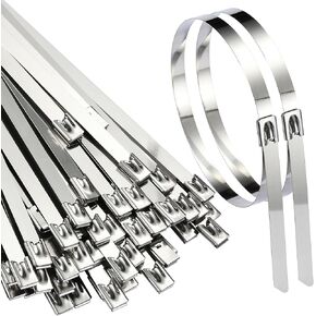Extra-Wide Metal Zip Ties 15.8 Inch - 304 Stainless Steel Zip Ties Heavy Duty 200pcs | Self-Locking Cable Ties for Chain Link Fence/Outdoor/Electrical/Farms | 300lb Capacity (0.31"W) in Kuwait