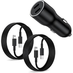 45W Dual Port USB C Car Charger Adapter, MFi Certified Fast Charger for Apple iPhone 14/13/12/11 Pro Max, iPad, AirPods with 3ft Lightning Cable, [Pack of 2] in Kuwait