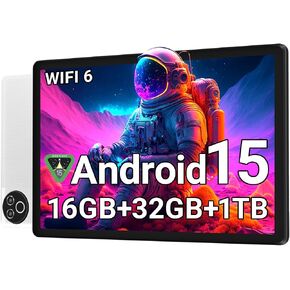 Android 15 Tablet 10 Inch, 16GB RAM 32GB ROM 1TB Expandable, Fast WiFi 6 & BT 5.4 Electronics Tablets 5-Core, HD IPS Touchscreen, 8H+ Battery, 2*Camera Tablet for Kids & Adults, Gift, Streaming, Work in Kuwait