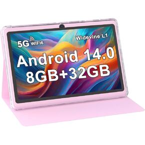 Tablet with Case 7 inch Tablet Android 14, 8GB RAM (5GB Expandable) 32GB ROM 7" Tabletas Supports 1TB MicroSD, Long Battery Dual Camera Tableta 5G WiFi-6 Android tablets with Tablets Protective Cover in Kuwait