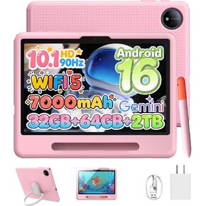 2026 Upgraded Tablet, P10K 10 inch with 32GB RAM 64GB ROM, Gemini AI, 7000mAh, T310 CPU, 90Hz, 5G WiFi, Android 16 Tablet with Stylus Pen, Silicone Case-Pink in Kuwait