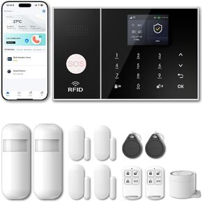 PGST Security Alarm System 99+3 Zone Auto Dial WiFi+GSM/4G Home Burglar Security Wireless GSM Alarm System Detector Sensor Kit Remote Control,Smart Life Tuya APP,NO Monthly Fees in Kuwait