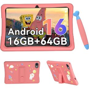 Kids Tablet 10 inch, Android 16 Tablet for Kids Ages 6-12, 16GB RAM 64GB ROM 2TB Expand, Parental Control, HD Eye Protection, Includes Case & Stylus Pen, WiFi, Blue in Kuwait