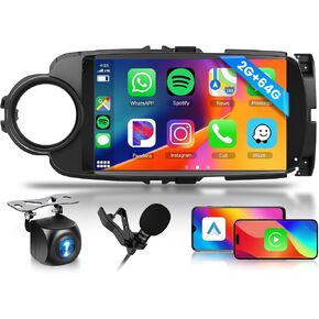 [2GB+64GB] Car Stereo for Toyota Yaris 2012-2017 Android Head Unit, Wireless Carplay Android Auto Mirror Link, 9 Inch Touch Screen Car Radio GPS,Bluetooth, WiFi, FM RDS Radio,BT/SWC/EQ in Kuwait