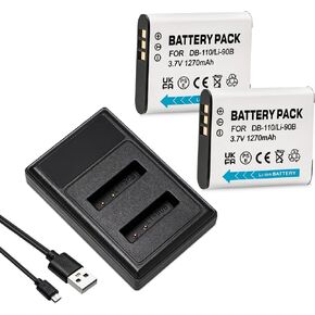 2-Pack LI-90B LI-92B DB-110 Battery + USB-C Dual-Slot Charger for Olympus TG Series & Ricoh GR III in Kuwait
