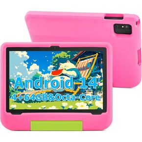 Kids Tablet 10 Inch - Android 15 Tablet for Kids, WiFi 6, Octa-Core, 8GB RAM 64GB ROM, 5000mAh, GMS, Android Tablets with Parental Control (Pink with EVA Case) in Kuwait