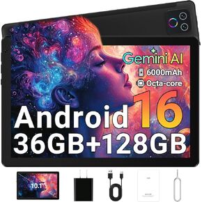 Gleeso Tablet, Android 16 Tablet, 36GB RAM 128GB ROM 1TB TF, 10 Inch Tablet, 8 core, 6000mAh Battery, Fast Charging, HD Display, Dual Camera, Face Unlock, Widevine L1, WiFi 6 BT5.4 in Kuwait