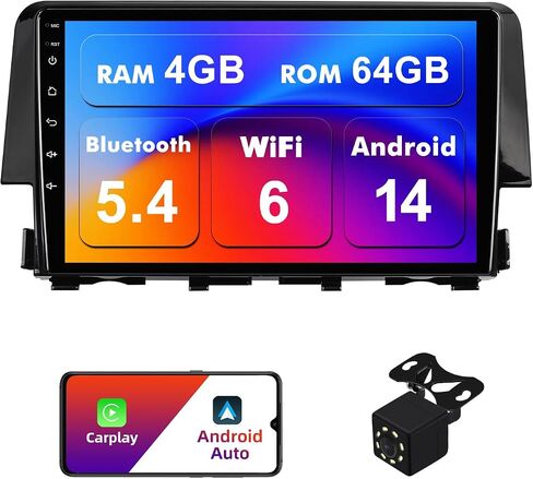 2+32G Android 12 Double Din Car Stereo for Honda Civic 2016-2020 with 9 Inch Touchscreen Radio Built-in Wireless Carplay/Android Auto/GPS/Bluetooth/FM/AUX-in/Steering Wheel Controls/Backup Camera in Kuwait