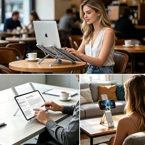LIENS Laptop Stand, Adjustable Aluminum Ergonomic Riser - 7-Angle, Foldable Portable Ventilated Cooling, Compatible with MacBook Air Pro, HP, Dell, Lenovo, All 10-17 Inch Laptops (Silver) in Kuwait