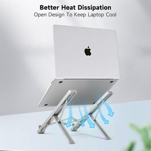 LIENS Laptop Stand, Adjustable Aluminum Ergonomic Riser - 7-Angle, Foldable Portable Ventilated Cooling, Compatible with MacBook Air Pro, HP, Dell, Lenovo, All 10-17 Inch Laptops (Silver) in Kuwait