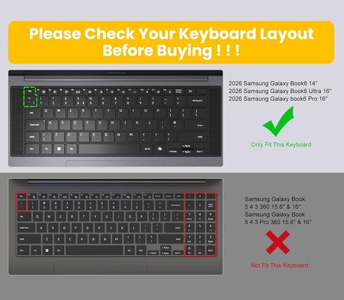 Keyboard Cover Skin for 2026 Samsung Galaxy Book 6 NP944XJG NP744BJG 14", Galaxy Book6 Pro/Ultra 14 & 16 inch NP944XJG NP964XJG NP964UJG Laptop Keyboard Protector(Not Fit GalaxyBook 5/4/3), Black in Kuwait