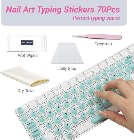 Raised Keyboard Stickers for Long Nails with Letters - Heart-Shaped Antistatic Silicone Protective Cover with Tweezers, Wet Wipes, Dry Towel & Jelly Glue, Ideal for Typing, Gaming & Nail Art (70 Pcs) in Kuwait