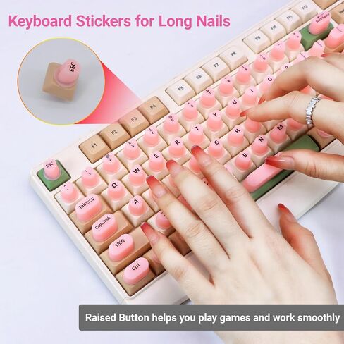 Raised Keyboard Stickers for Long Nails with Letters - Heart-Shaped Antistatic Silicone Protective Cover with Tweezers, Wet Wipes, Dry Towel & Jelly Glue, Ideal for Typing, Gaming & Nail Art (70 Pcs) in Kuwait