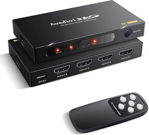 avedio links 8K HDMI2.1 Switch with Remote 5x1, 5 in 1 Out HDMI Splitter with Remote, Auto Switch HDMI Selector Box Support 4K@60Hz, HDCP2.3, HDR, 3D, for PS5, Xbox, Fire Stick, Blu-ray, HDTV in Kuwait