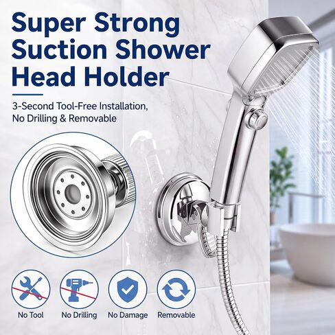 Adjustable Shower Head Holder, Removable Suction Cup Shower Head Bracket, for Smooth Tile, Glass, Marble Surfaces in Kuwait