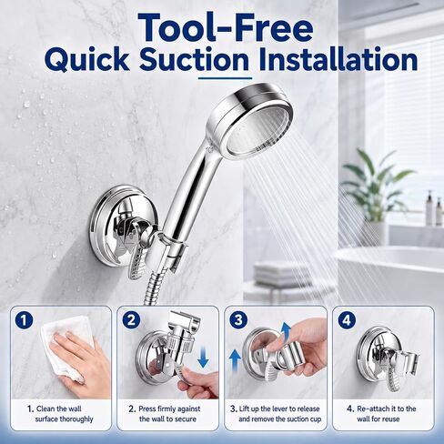 Adjustable Shower Head Holder, Removable Suction Cup Shower Head Bracket, for Smooth Tile, Glass, Marble Surfaces in Kuwait