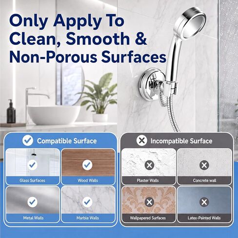 Adjustable Shower Head Holder, Removable Suction Cup Shower Head Bracket, for Smooth Tile, Glass, Marble Surfaces in Kuwait