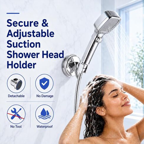 Adjustable Shower Head Holder, Removable Suction Cup Shower Head Bracket, for Smooth Tile, Glass, Marble Surfaces in Kuwait