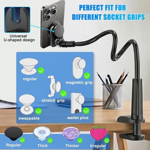 Gooseneck Phone Holder for Pop Socket Flexible Desktop Phone Stand Compatible with All Sockets Grips in Kuwait