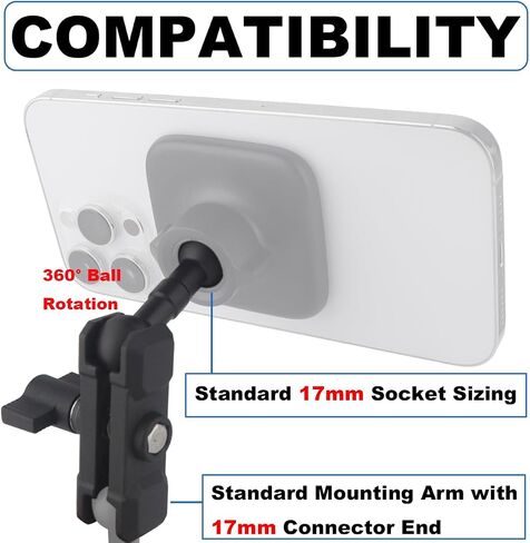 17mm Ball Mount Extension Adapter, 360° Rotation Extension Rod for Jeep Car Air Vent Dashboard 17mm Phone Holder, Compatible with Garmin GPS Mount, Aluminum (2PCS) in Kuwait