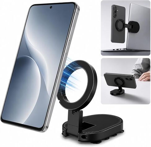3-in-1 Magnetic Phone Holder, Foldable Suction Cup Phone Mount Stand with 360° Rotation, Portable Magnetic Cell Phone Stand for Car Dashboard, Desk, Kitchen, Gym, Office in Kuwait