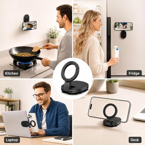 3-in-1 Magnetic Phone Holder, Foldable Suction Cup Phone Mount Stand with 360° Rotation, Portable Magnetic Cell Phone Stand for Car Dashboard, Desk, Kitchen, Gym, Office in Kuwait