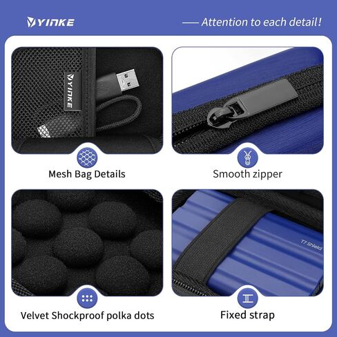 YINKE Case Compatible with Samsung T7 Shield/ T9 / T7 Touch Portable SSD USB 3.2 1TB, 2TB, 500GB, Hard EVA Portable Travel Storage Protective Cover (Blue) in Kuwait