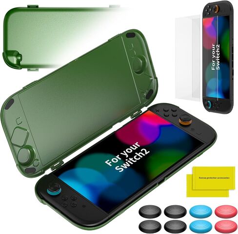 Case for Switch 2 , OLCLSS Carrying Case for Nintendo Switch 2, Drop Protection, Transparent Acrylic Hard Shell with 10H Tempered Glass, Includes 2 Screen Protectors, 8 Thumb Grip Caps and 6 Dust Plugs，Compatible with Nintendo Switch 2- Clear in Kuwait