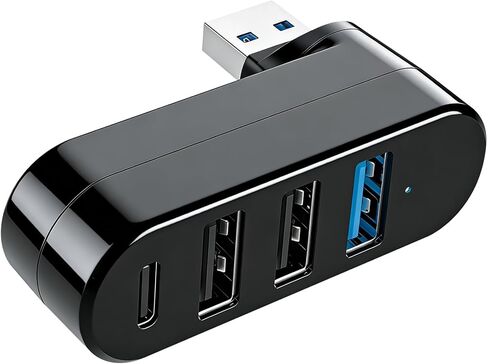 4-Port USB 3.0 Hub [90°/180° Rotatable], USB Splitter with 1 USB 3.0 & 2 USB 2.0 Ports Plus PD-in 5W USB-C Data Port, USB Extender Hub for Laptop, Car & More USB Multiport Adapter Devices in Kuwait