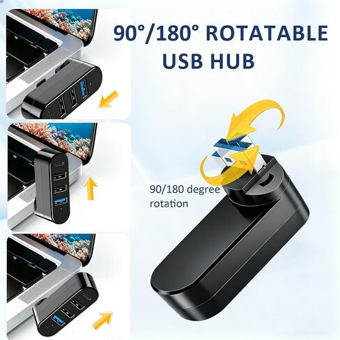 4-Port USB 3.0 Hub [90°/180° Rotatable], USB Splitter with 1 USB 3.0 & 2 USB 2.0 Ports Plus PD-in 5W USB-C Data Port, USB Extender Hub for Laptop, Car & More USB Multiport Adapter Devices in Kuwait