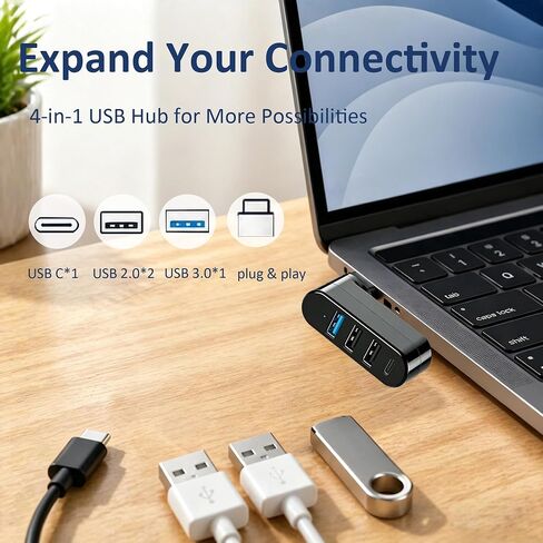4-Port USB 3.0 Hub [90°/180° Rotatable], USB Splitter with 1 USB 3.0 & 2 USB 2.0 Ports Plus PD-in 5W USB-C Data Port, USB Extender Hub for Laptop, Car & More USB Multiport Adapter Devices in Kuwait