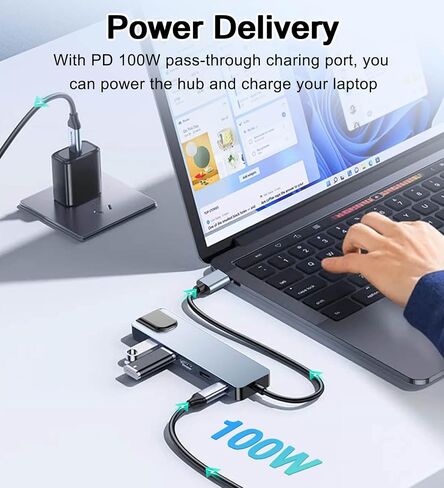 USB C Hub Ethernet HDMI Adapter, 6 in 1 Laptop Docking Station with 4K HDMI, RJ45 Ethernet,LAN USB C Dongle for MacBook Pro/Air, iPad Pro, Dell XPS etc in Kuwait