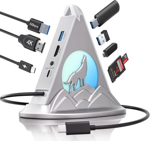Purple USB C Hub, 8-in-1 USB C Multiport Adapter with 4K@30Hz HDMI, 100W Power Charging, 5Gbps Type C, 3 USB-A 3.0, SD/TF Slots& RGB Lighting, Purple Type C Hub for MacBook, iPhone17, iPad, XPS(Tree) in Kuwait