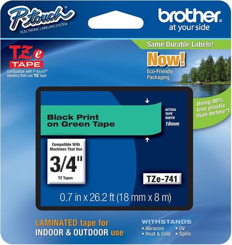 Genuine Brother 3/4" (18mm) Black on Green TZe P-Touch Tape for Brother PT-D600, PTD600 Label Maker in Kuwait