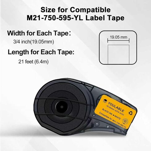 Compatible with M21-750-595-YL 0.75" W 21' L All-Weather Vinyl Label -Black on Yellow-for Indoor/Outdoor, Work with BMP21-PLUS, BMP21-LAB0, M210, M211, M210-LAB Label Printer, (2-Pack) in Kuwait