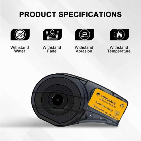 Compatible with M21-750-595-YL 0.75" W 21' L All-Weather Vinyl Label -Black on Yellow-for Indoor/Outdoor, Work with BMP21-PLUS, BMP21-LAB0, M210, M211, M210-LAB Label Printer, (2-Pack) in Kuwait