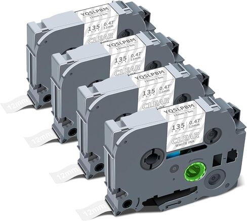 4-Pack Compatible for Brother Tze-135 12mm 0.47" White Ink on Clear Tape in Kuwait