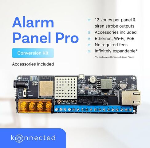 12-Zone Wired Smart Alarm Panel - Konnected Alarm Panel Pro (Board Only) - Make Wired Alarm System Smart - SmartThings, Alexa - No Batteries - No Monthly Subscription - Wi-Fi - Ethernet - PoE in Kuwait