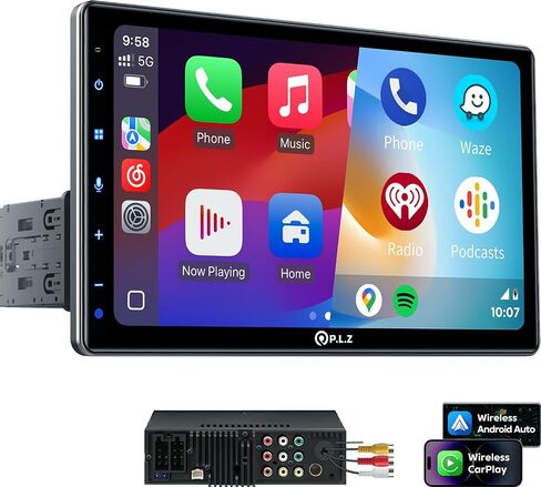 PLZ Single Din Car Radio Stereo with Apple Carplay Android Auto 10.1" Touch Screen, Bluetooth 5.3, Backup Camera, 240W, 2 Subwoofers, Navigation, FM/AM, SWC, Car Play Audio Receivers Headunit in Kuwait