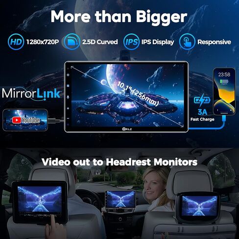 PLZ Single Din Car Radio Stereo with Apple Carplay Android Auto 10.1" Touch Screen, Bluetooth 5.3, Backup Camera, 240W, 2 Subwoofers, Navigation, FM/AM, SWC, Car Play Audio Receivers Headunit in Kuwait
