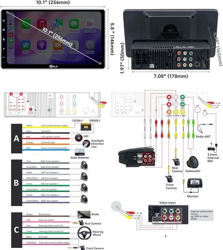 PLZ Single Din Car Radio Stereo with Apple Carplay Android Auto 10.1" Touch Screen, Bluetooth 5.3, Backup Camera, 240W, 2 Subwoofers, Navigation, FM/AM, SWC, Car Play Audio Receivers Headunit in Kuwait