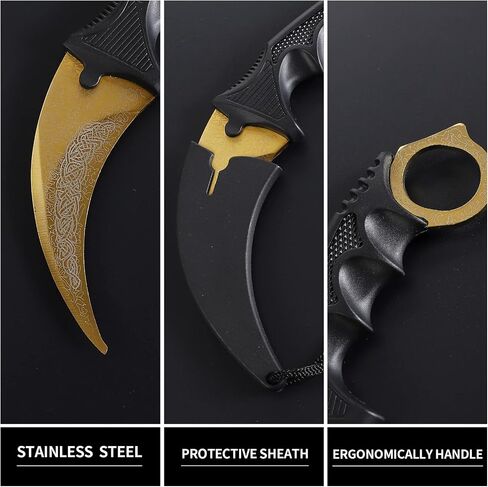 Karambit Knife Trainer - Stainless Steel Practice Training Knife with Sheath for Beginner - 100% Safe Trainer Tool (Golden color) in Kuwait