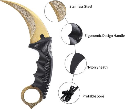 Karambit Knife Trainer - Stainless Steel Practice Training Knife with Sheath for Beginner - 100% Safe Trainer Tool (Golden color) in Kuwait