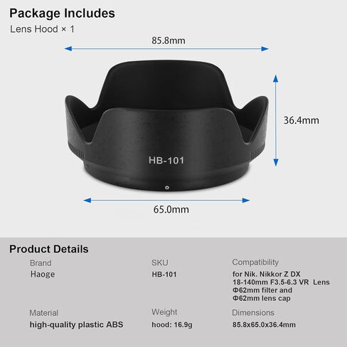 HB-101 Bayonet Flower Lens Hood Shade for Nikon Nikkor Z DX 18-140mm F3.5-6.3 VR - Replace Nikon HB-101,Anti - Flare,Protect Lens​,Reversible Design in Kuwait