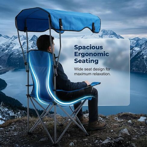 Portable Camping Chair with Adjustable Canopy, Outdoor Folding Chair with Cup Holder & Sun Shade for Beach, Camping, Sports in Kuwait