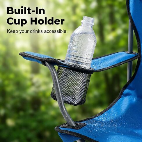 Portable Camping Chair with Adjustable Canopy, Outdoor Folding Chair with Cup Holder & Sun Shade for Beach, Camping, Sports in Kuwait